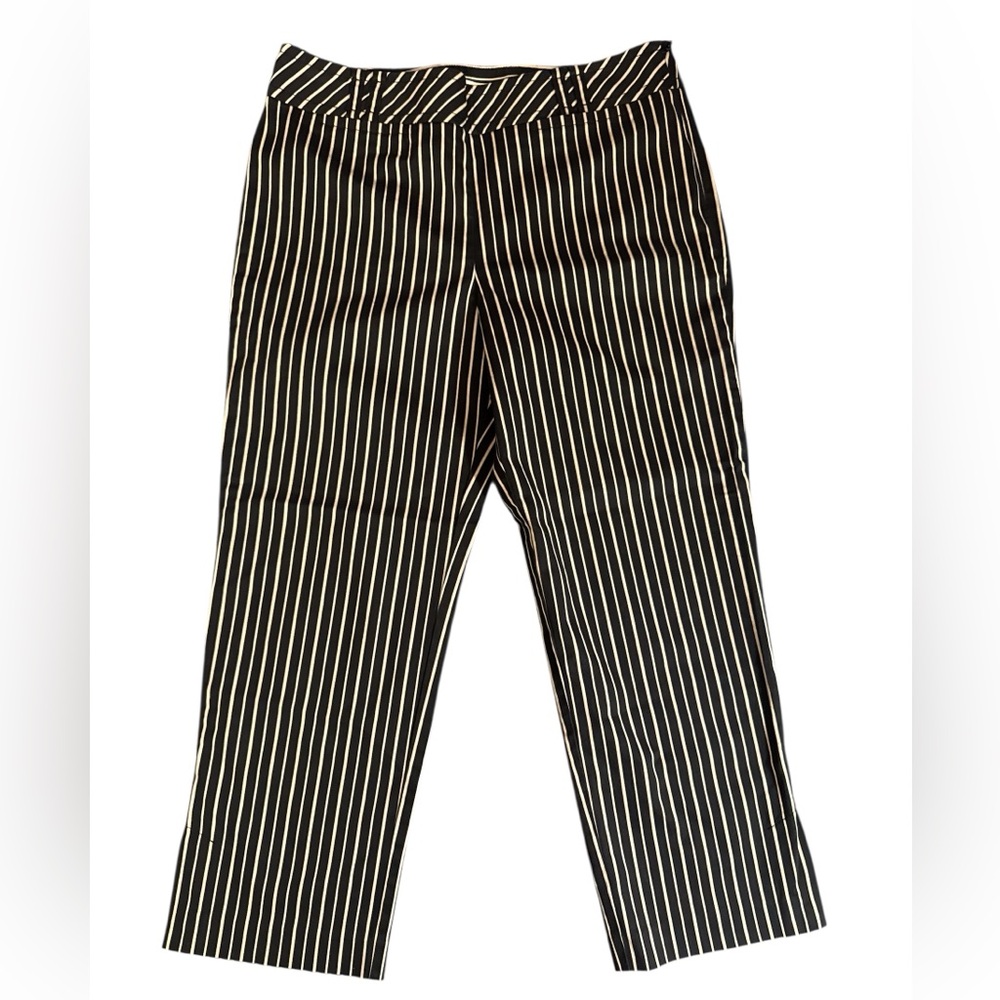 LOFT Women's Black with Cream‎ Stripes Cropped Pants